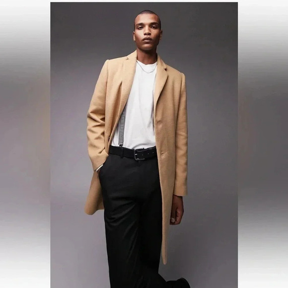 Topman Classic Fit Overcoat Camel Peacoat Size Medium - Picture 1 of 3